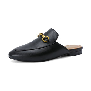 Urbane Genuine Leather Mules with Buckle by Nostalgia Fashion New York