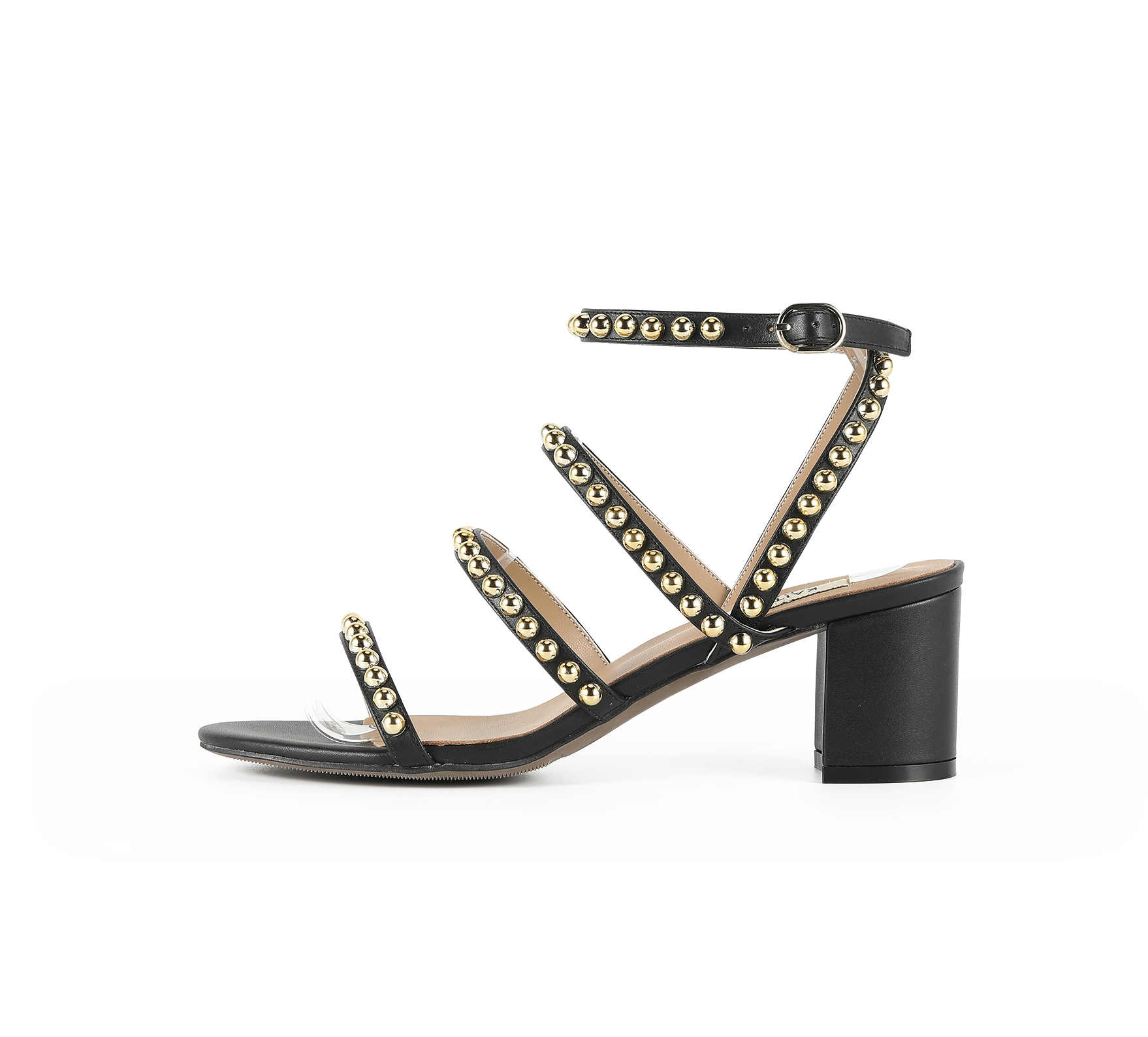 Black studded block online heel sandals