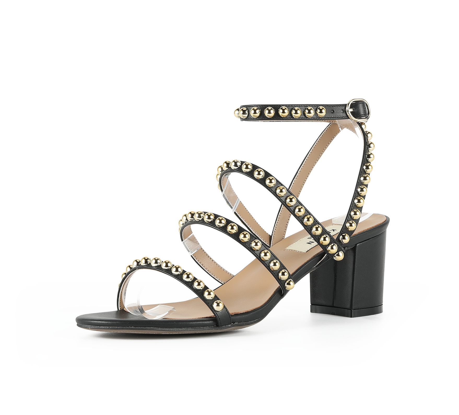 Kaisley Genuine Leather Studded Block Heel Caged Sandals