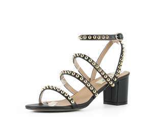 Kaisley Genuine Leather Studded Block Heel Caged Sandals - Kaitlyn Pan Shoes