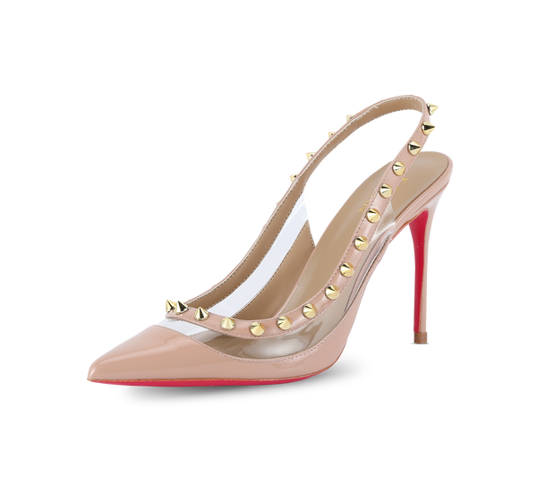 Spiky PVC Slingback Pink Sole Pumps - Kaitlyn Pan Shoes