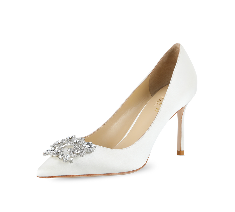 Crystal Buckle Satin Pumps - Kaitlyn Pan Shoes