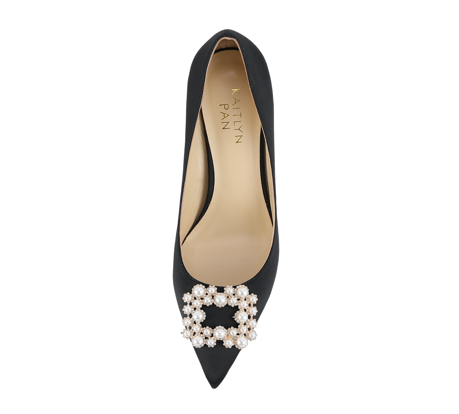 Crystal Pearl Buckled Satin Pumps - Kaitlyn Pan Shoes