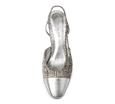 Two Tone Silver Toe Block Heel Slingback Sandals - Kaitlyn Pan Shoes