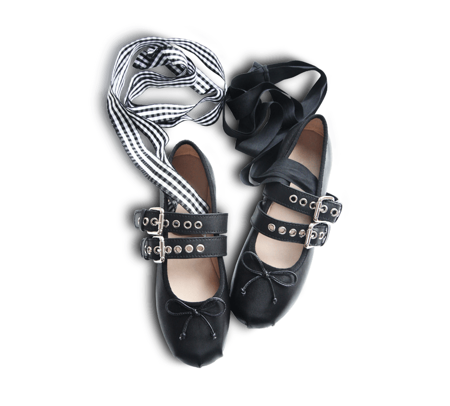 Rina Buckled Lace Up Ballet Flats Black 6US 36EU 36CN by Kaitlyn Pan Flats Oxfords