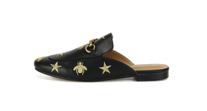 Aaliyah Buckled Mules - Black with Bees and Stars - Kaitlyn Pan Shoes