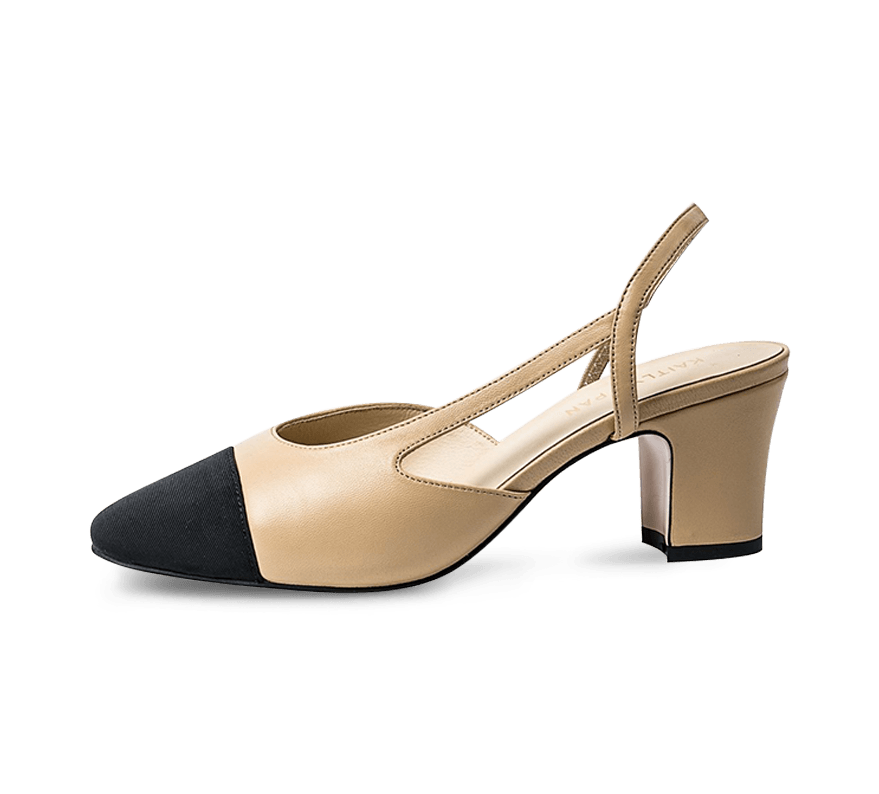 Two Tone Block Heel Slingback Sandals Nude Black 11US 42.5EU 45CN by Kaitlyn Pan Slingbacks
