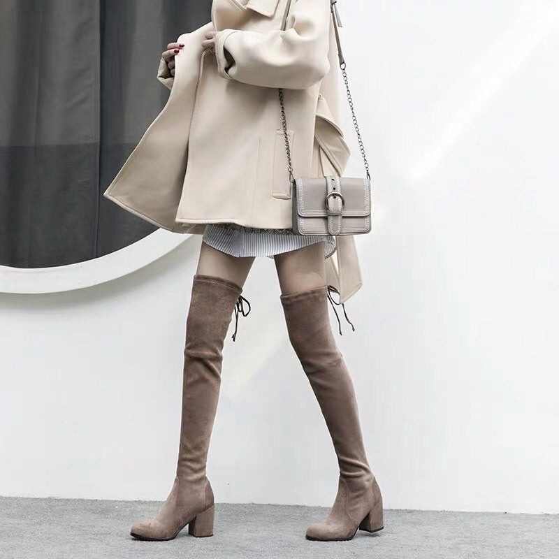 Kaitlyn pan block heel microsuede slim hot sale fit over the knee boots